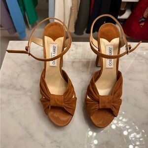 Jimmy Choo Women's Tan / Brown Suede 4.5-5” platform Sandals- size 42